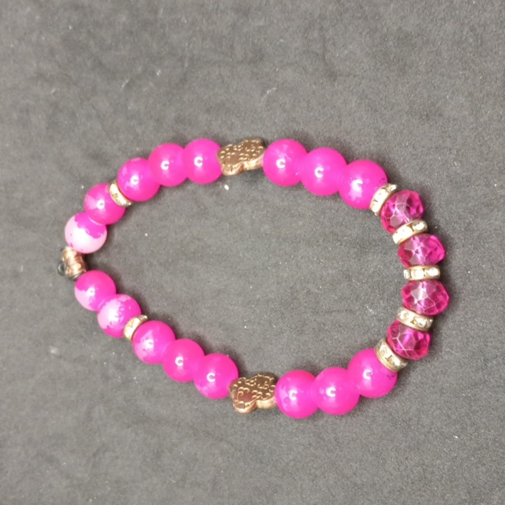 Kids girls pink sparkle beaded stretch bracelet